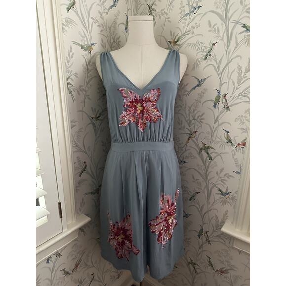 Anthropologie Lil SILK Sequined Glimmering Y2K Magnolia Cocktail Dress Size 8 - Picture 1 of 7